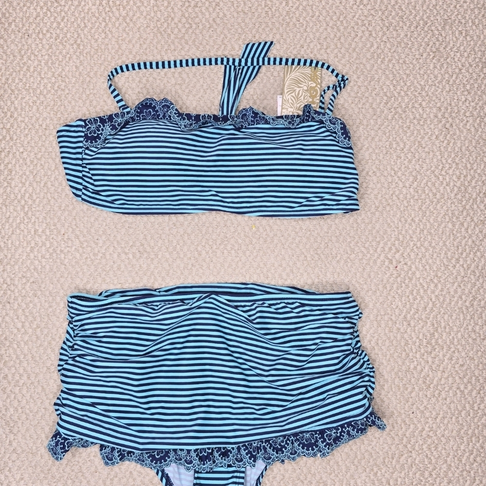 Beach House Navy and Aqua Striped Bikini NWT Size 10